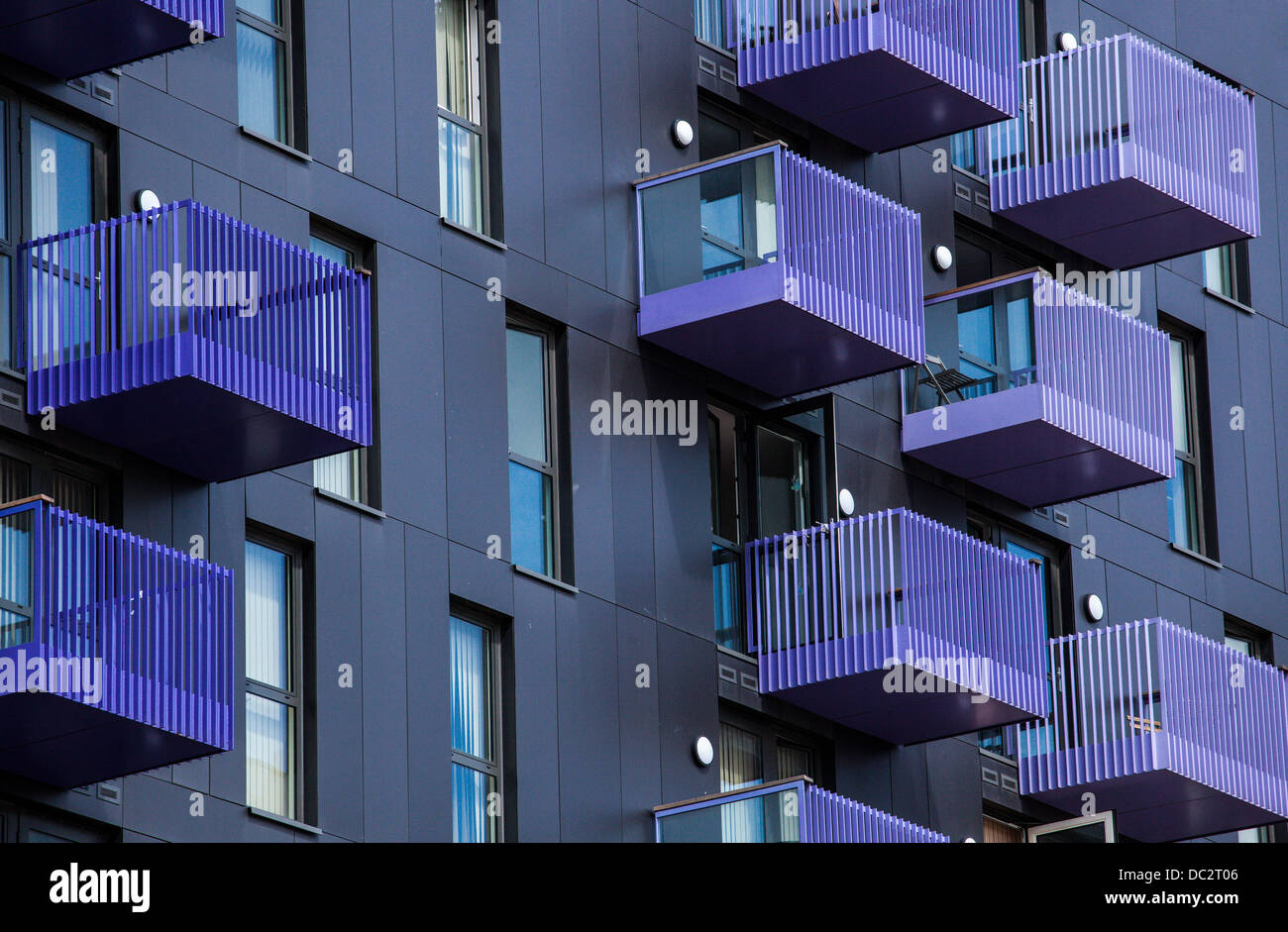 Multiple Balconies on Modern Apartment Development in East London Stock
