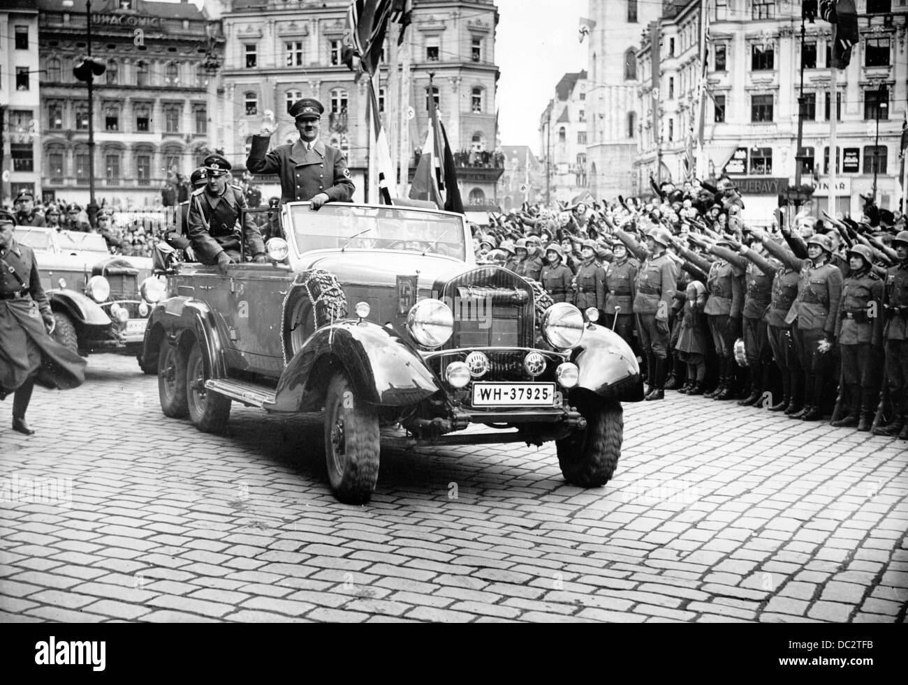 The German Reich Chancellor Adolf Hitler presents himself in Brünn, Czech Republic, on 18 March 1939. Three days earlier, the protectorate Bohemia and Moravia was formed after the invasion of German troops in those independent regions. Fotoarchiv für Zeitgeschichte Stock Photo