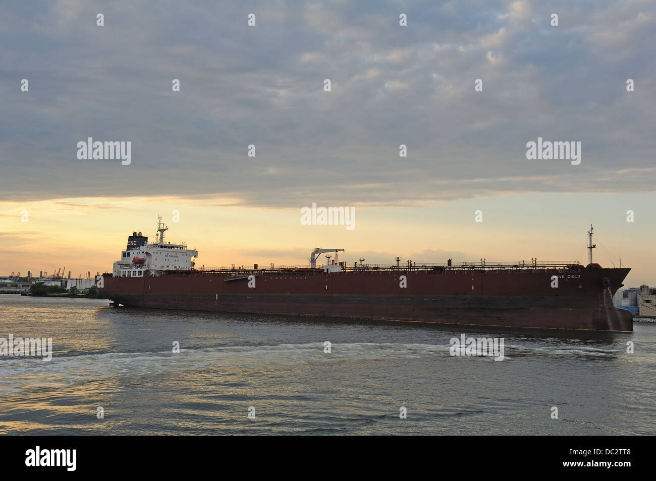The oil tanker, "Nave Cielo," in the Kill van Kull, part of the port of