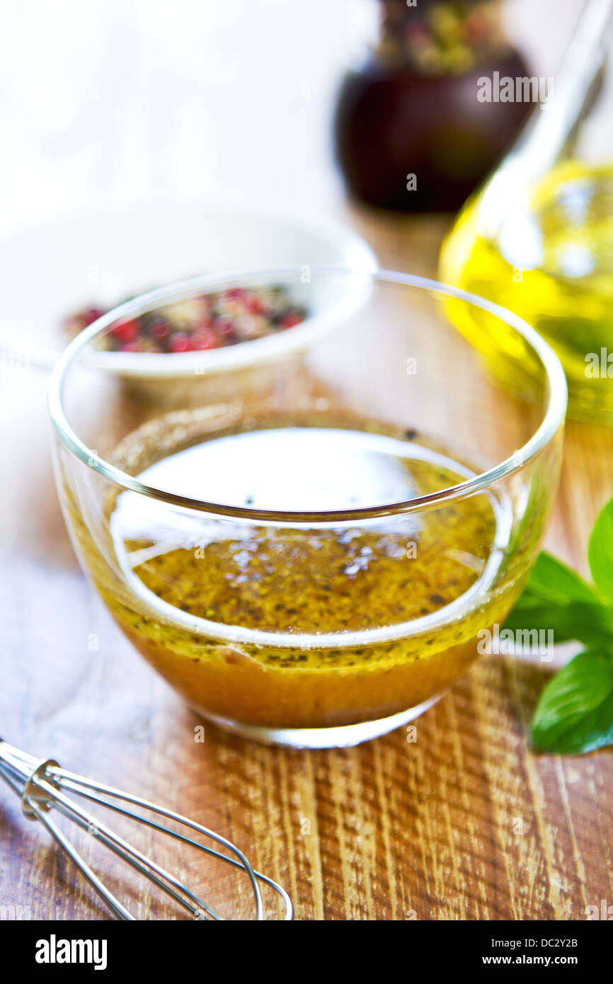 Homemade Wholegrain mustard vinaigrette by fresh ingredients Stock