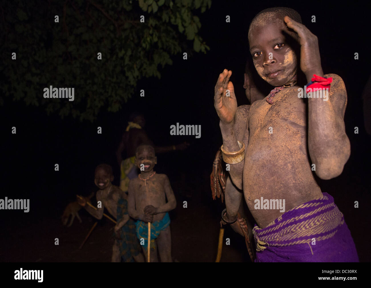 Bodi Tribe Children During Night Ceremony Of The Kael, Hana Mursi, Omo ...