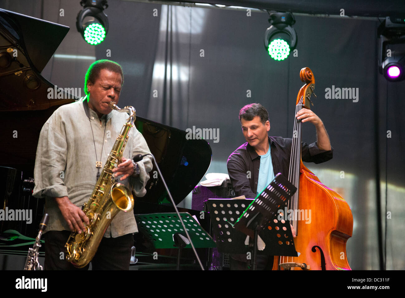 Wayne Shorter and John Pattittuci (Wayne Shorter Quartet) performed at Warsaw Summer Jazz Days 2013 in Soho Factory, Poland. Stock Photo