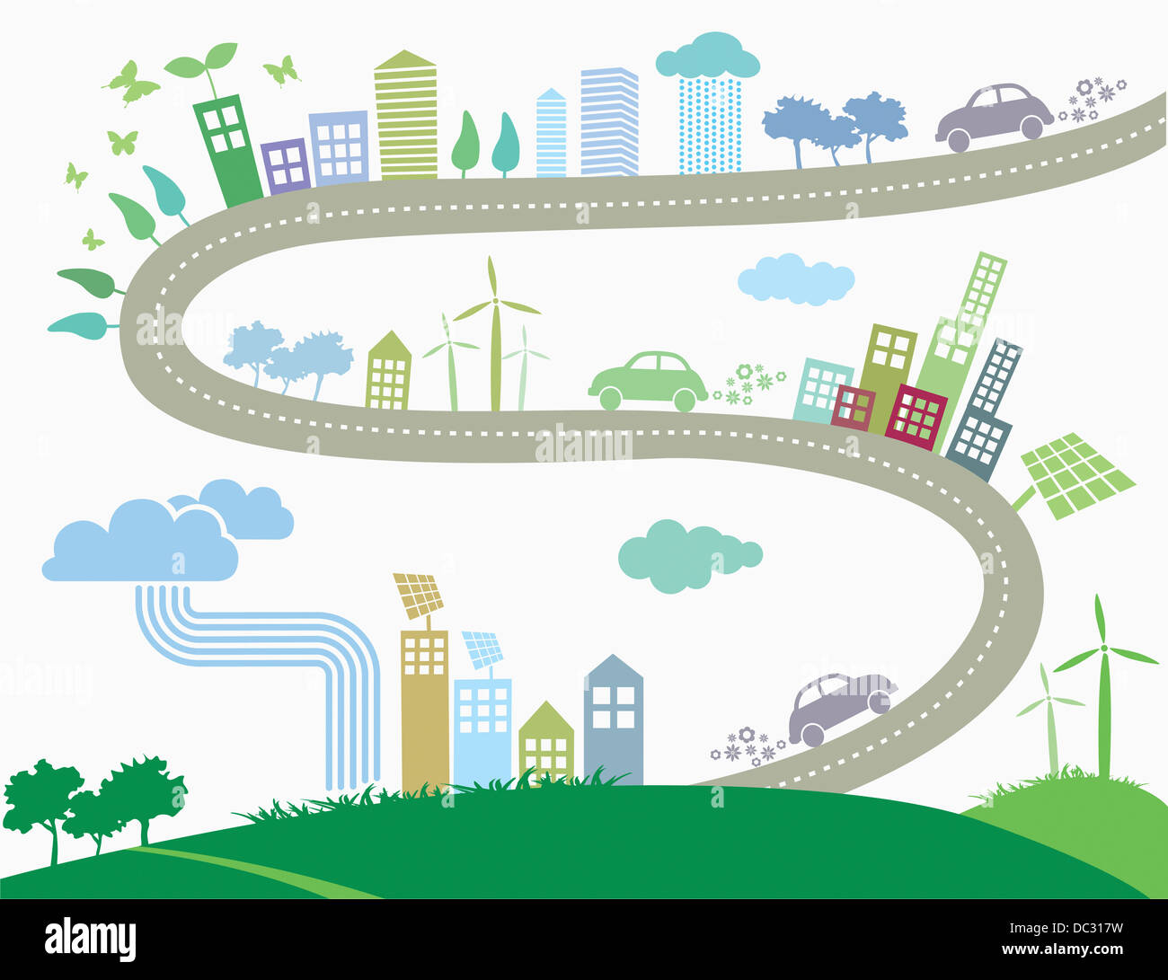 illustration of a town with renewable energy Stock Photo Alamy