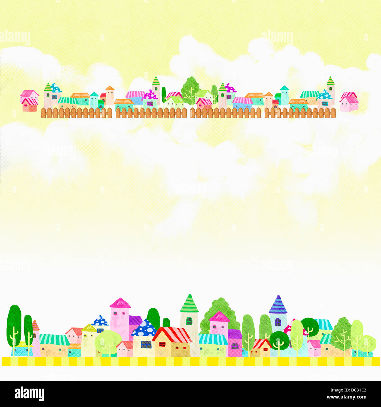 illustration of colourful town Stock Photo - Alamy