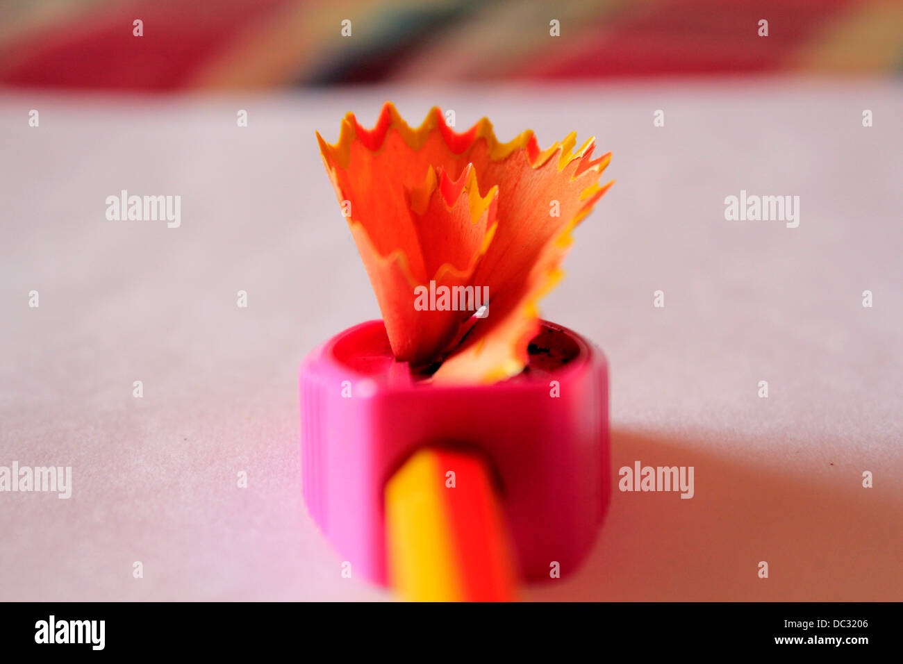 Pencil being sharpened with a sharpener Stock Photo