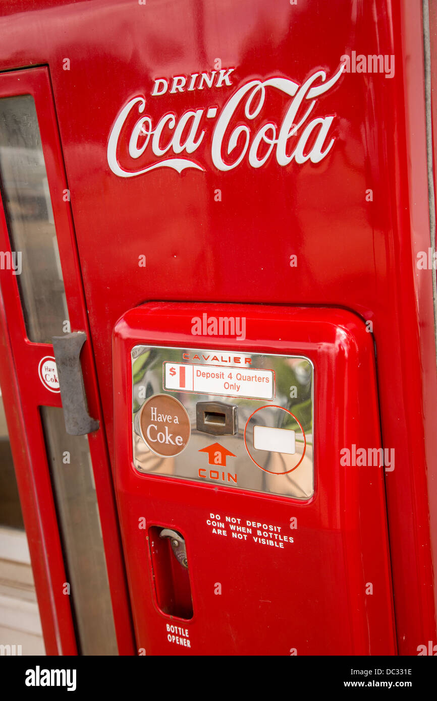 Old fashion coca cola machine at Billy Carter's gas station May 6, 2013 in Plains, Georgia. Stock Photo