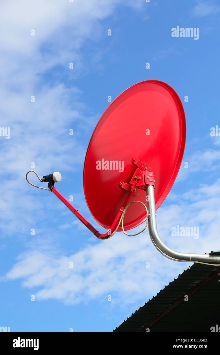 Satellite dish and blue sky Stock Photo
