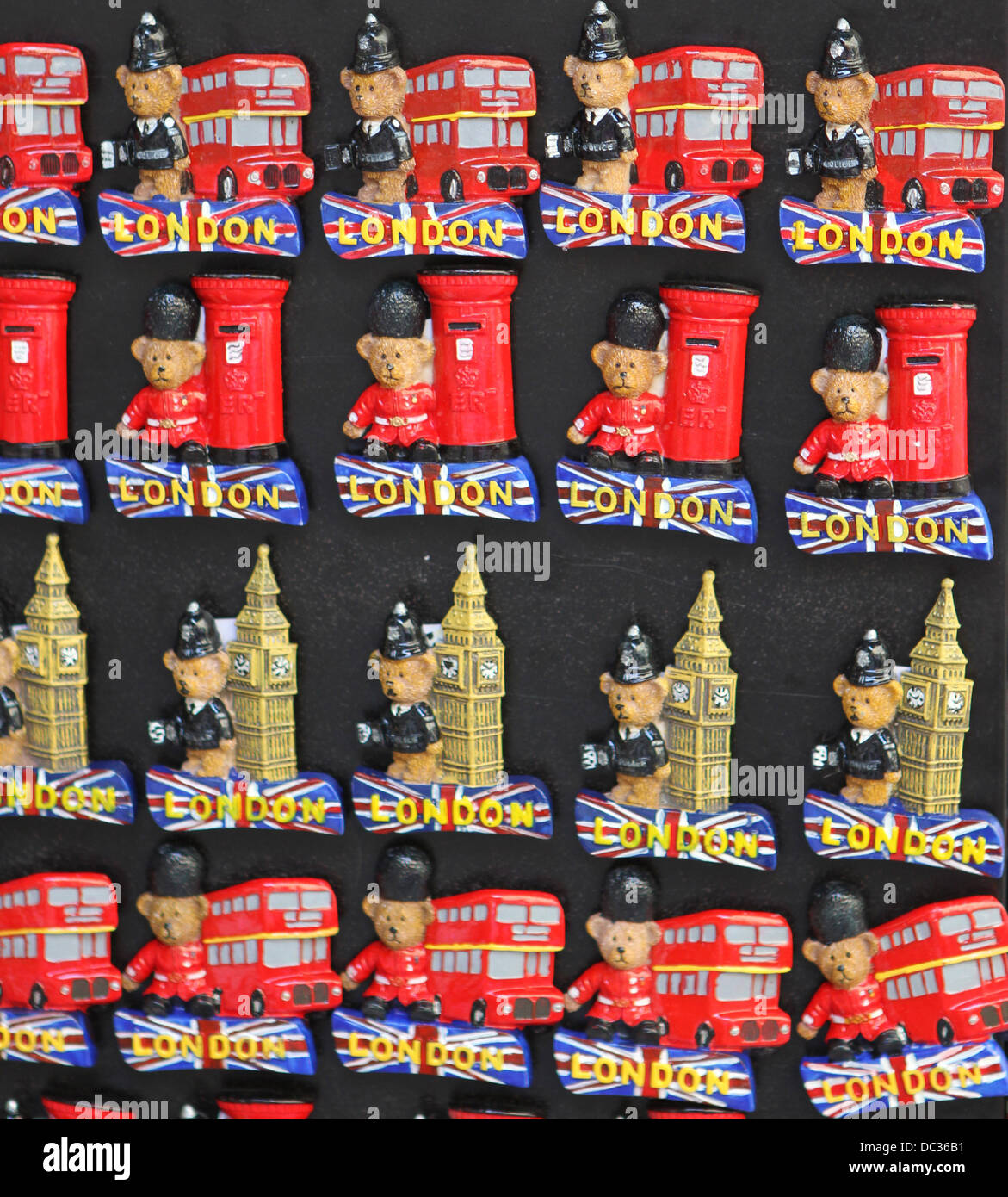 Fridge display outside London souvenir shop depicting London bus