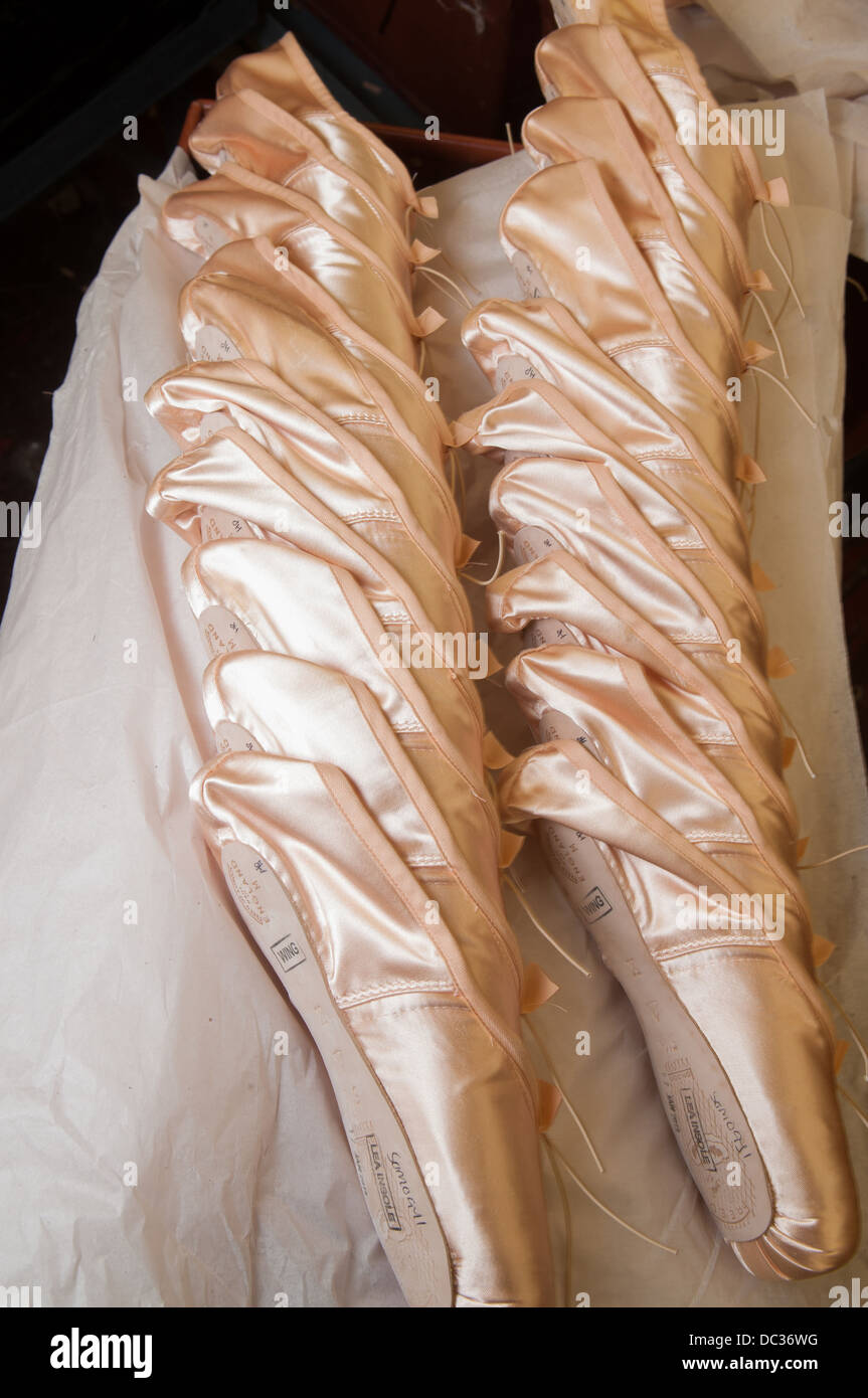 Handmade pointe shoes made by Freed of London Stock Photo Alamy