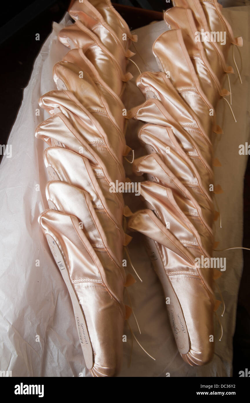 Handmade pointe shoes made by Freed of London Stock Photo Alamy