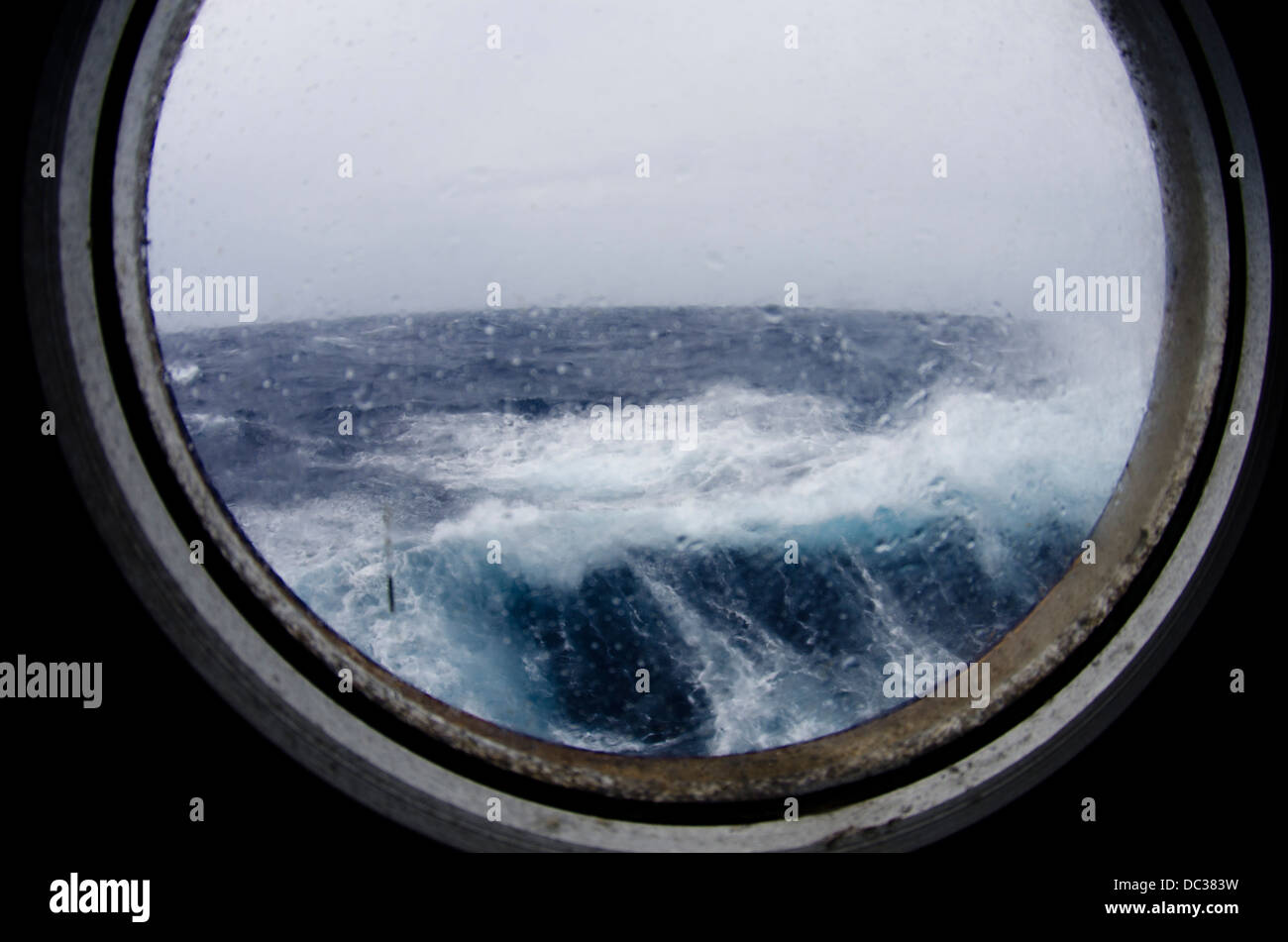 ships hatch with hough seas outside Stock Photo
