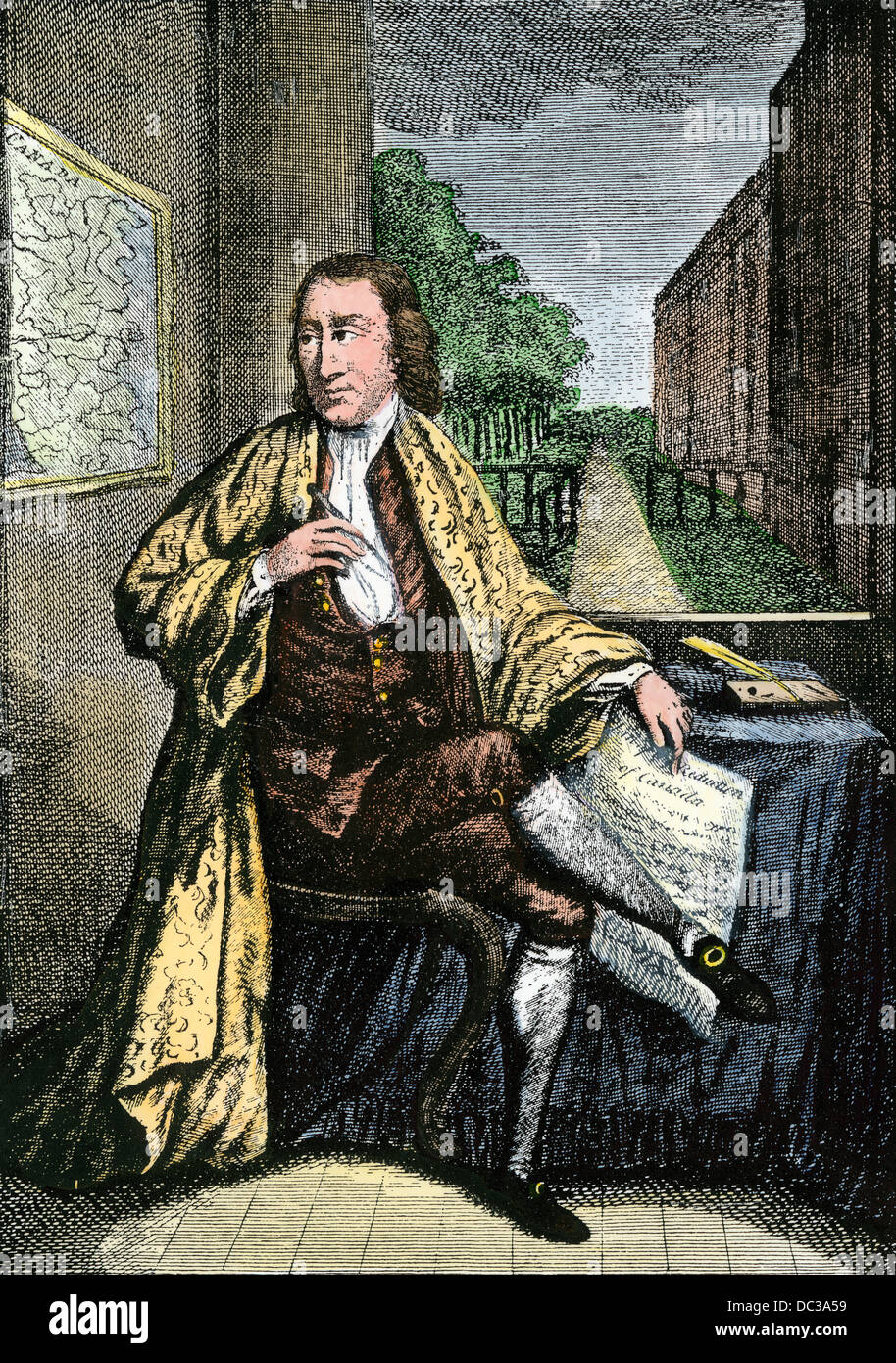 American patriot Samuel Adams while he was in London, 1780. Hand-colored woodcut Stock Photo