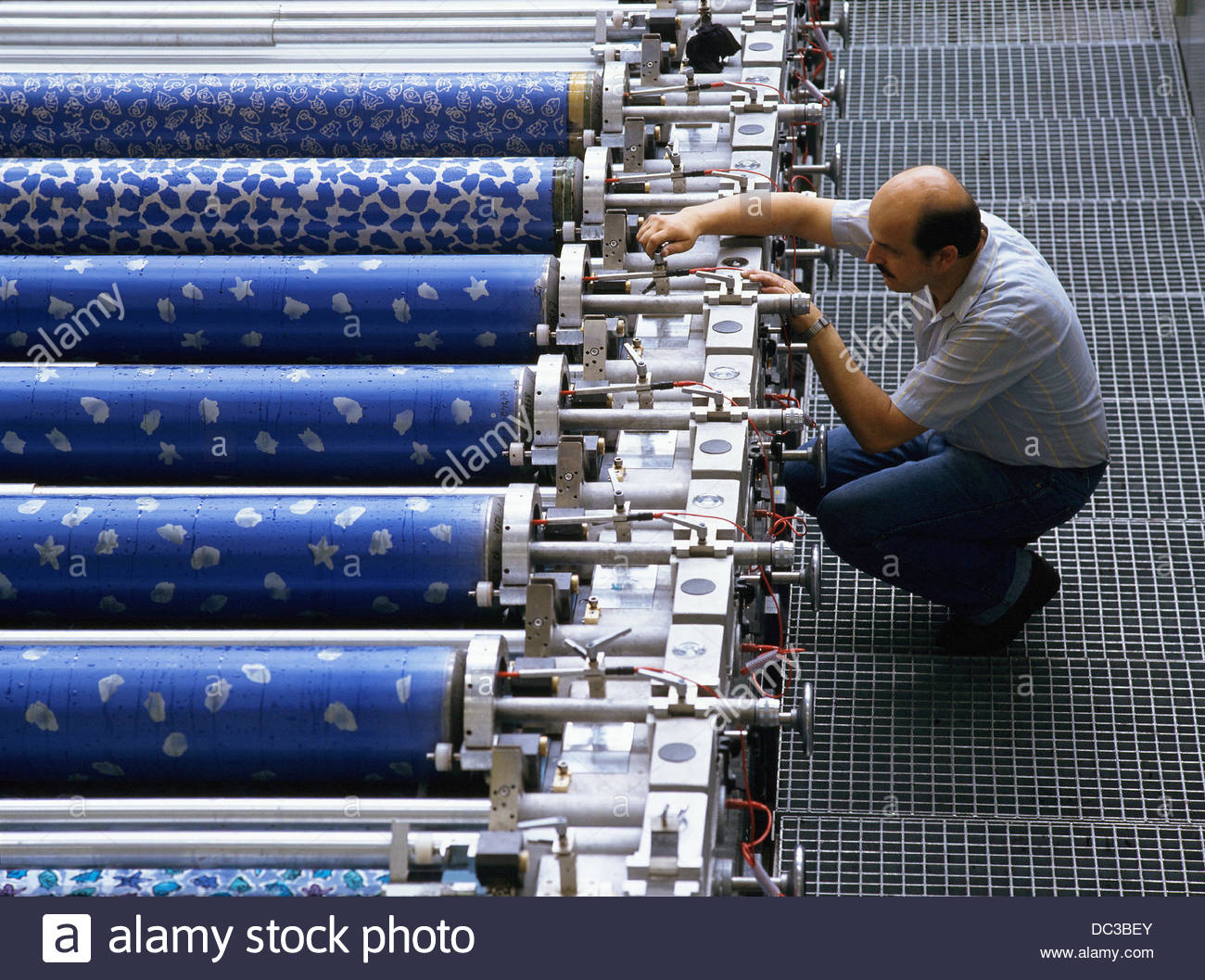 Textile industry. Facility for rotary machine printing Stock Photo