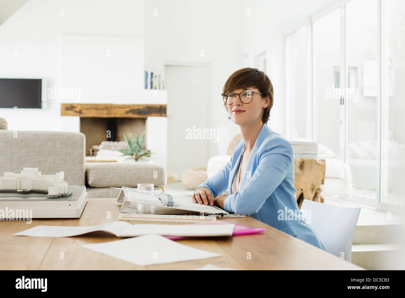 Portrait of confident architect at drawing board Stock Photo