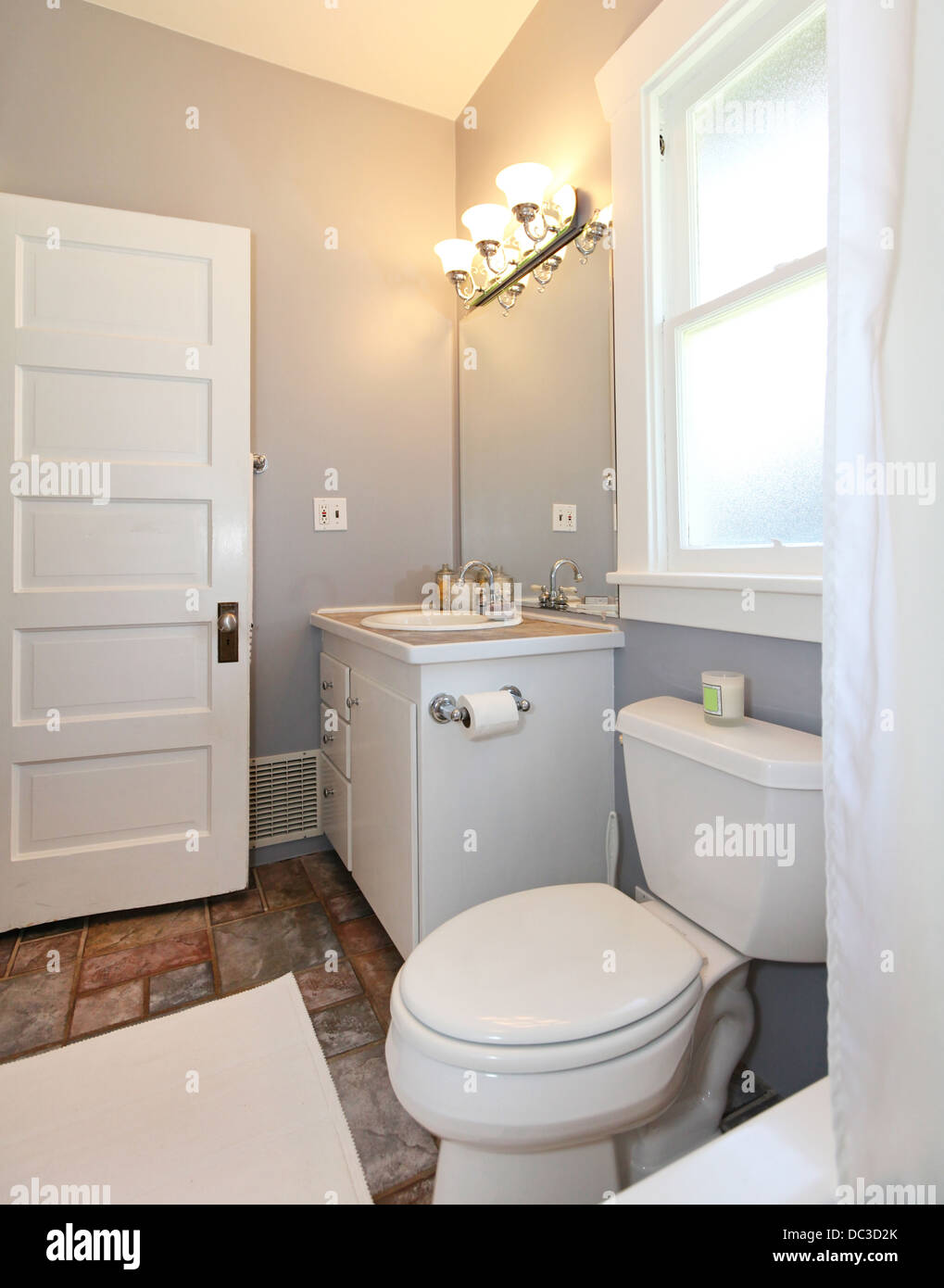 GREY and white small bathroom Stock Photo Alamy