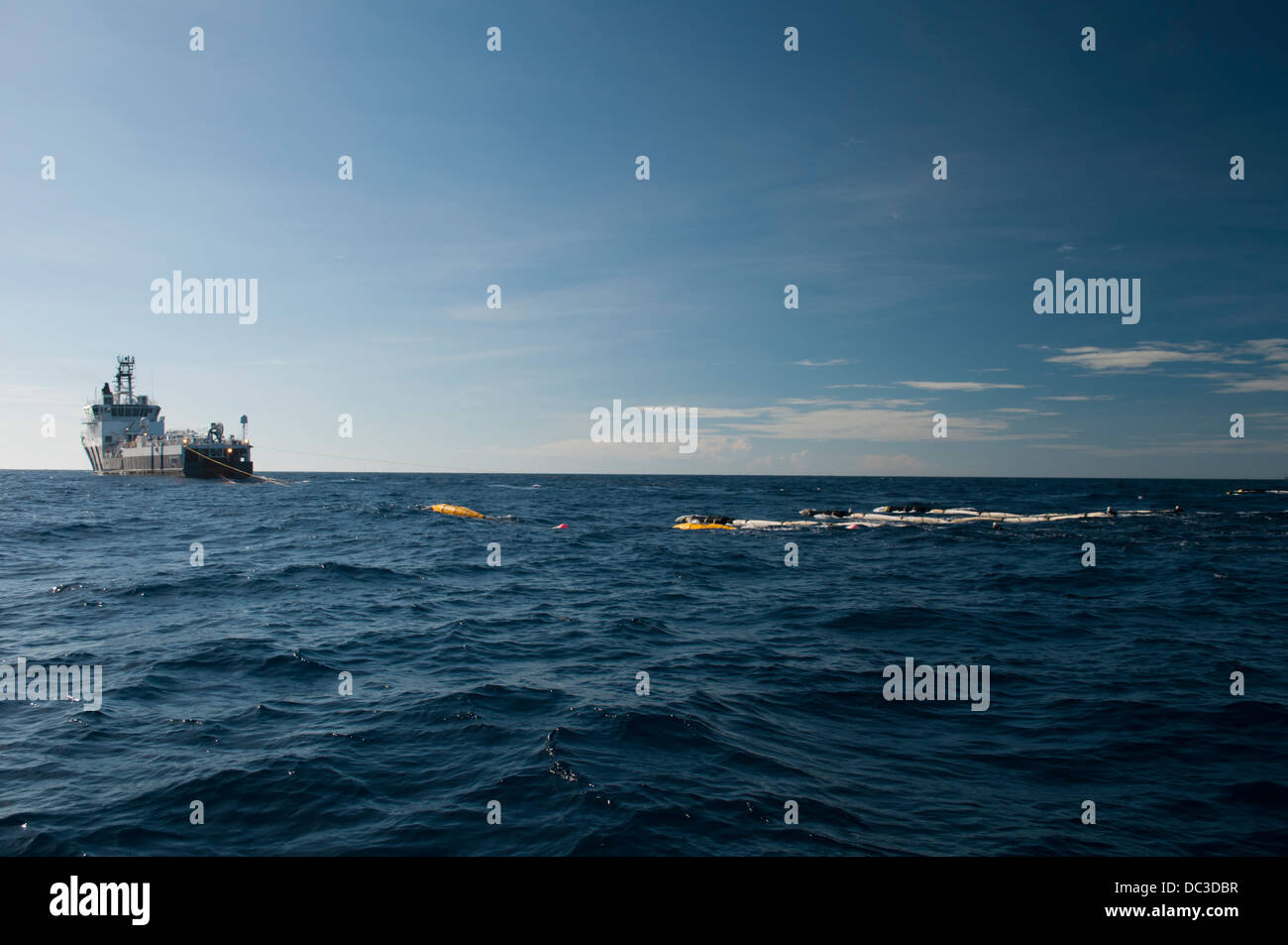 RXT Ocean Europe Seismic vessel "gun boat" towing air guns at sea Stock Photo