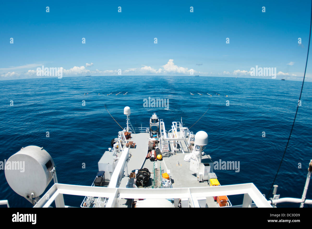 air guns array been towed by a seismic gun boat for OBC data acquisitions Stock Photo