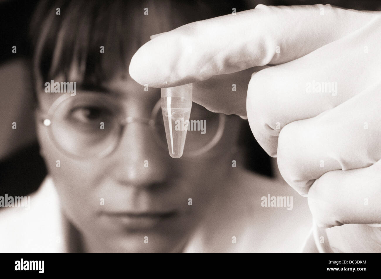 Biotechnology. Lab technician looking at cell culture Stock Photo Alamy