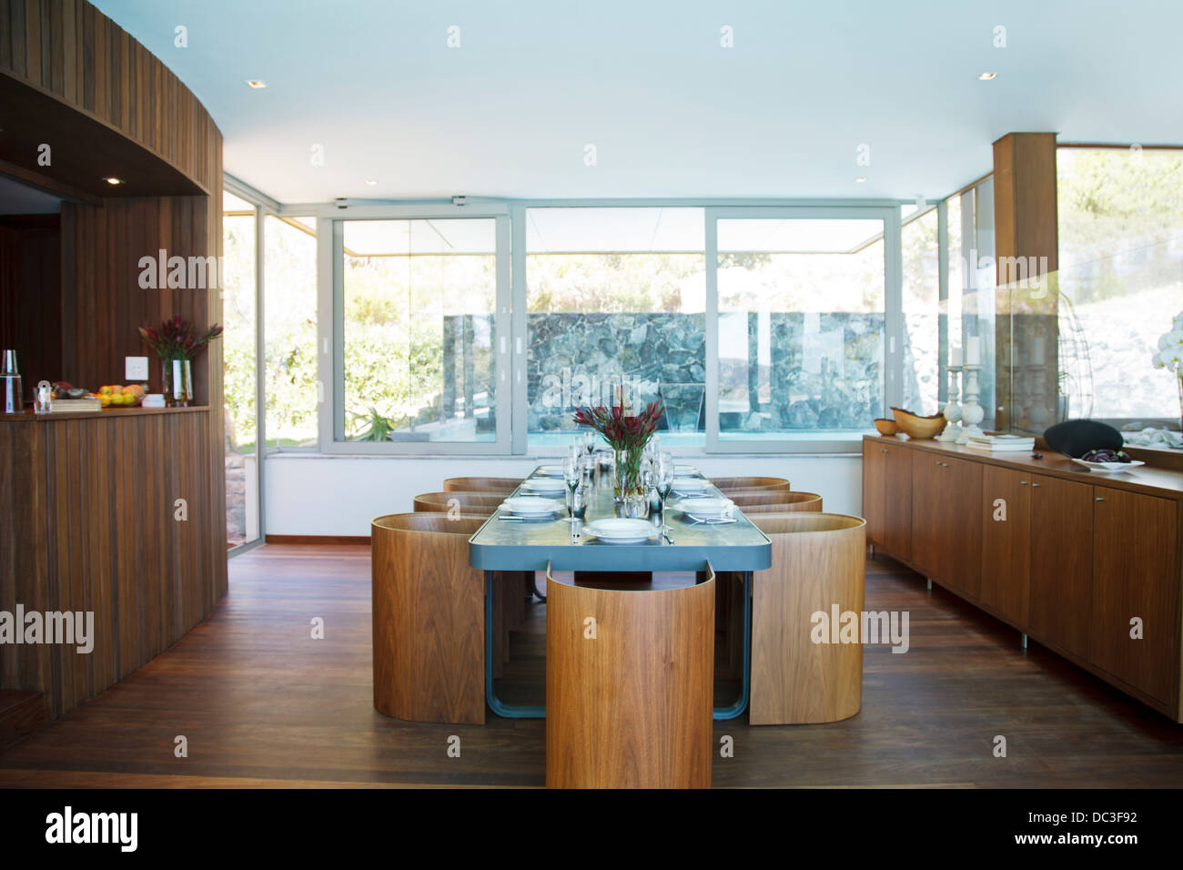 Table in modern dining room Stock Photo