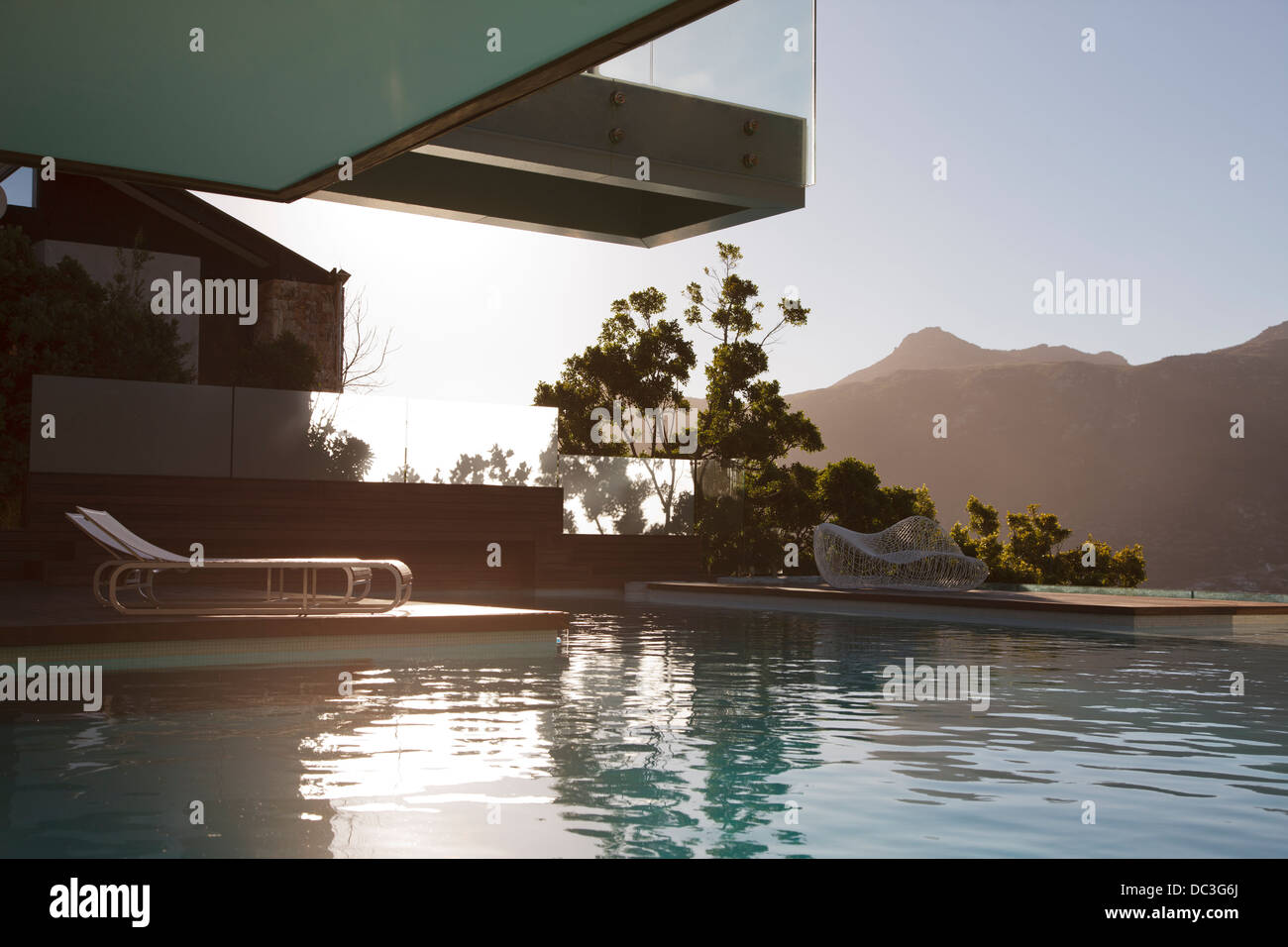 Luxury swimming pool with mountain view Stock Photo