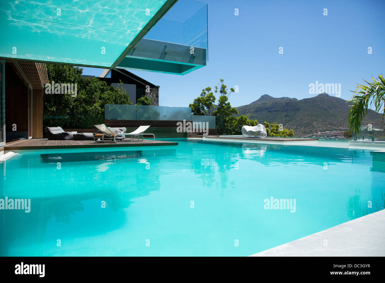 Swimming pool and modern house Stock Photo