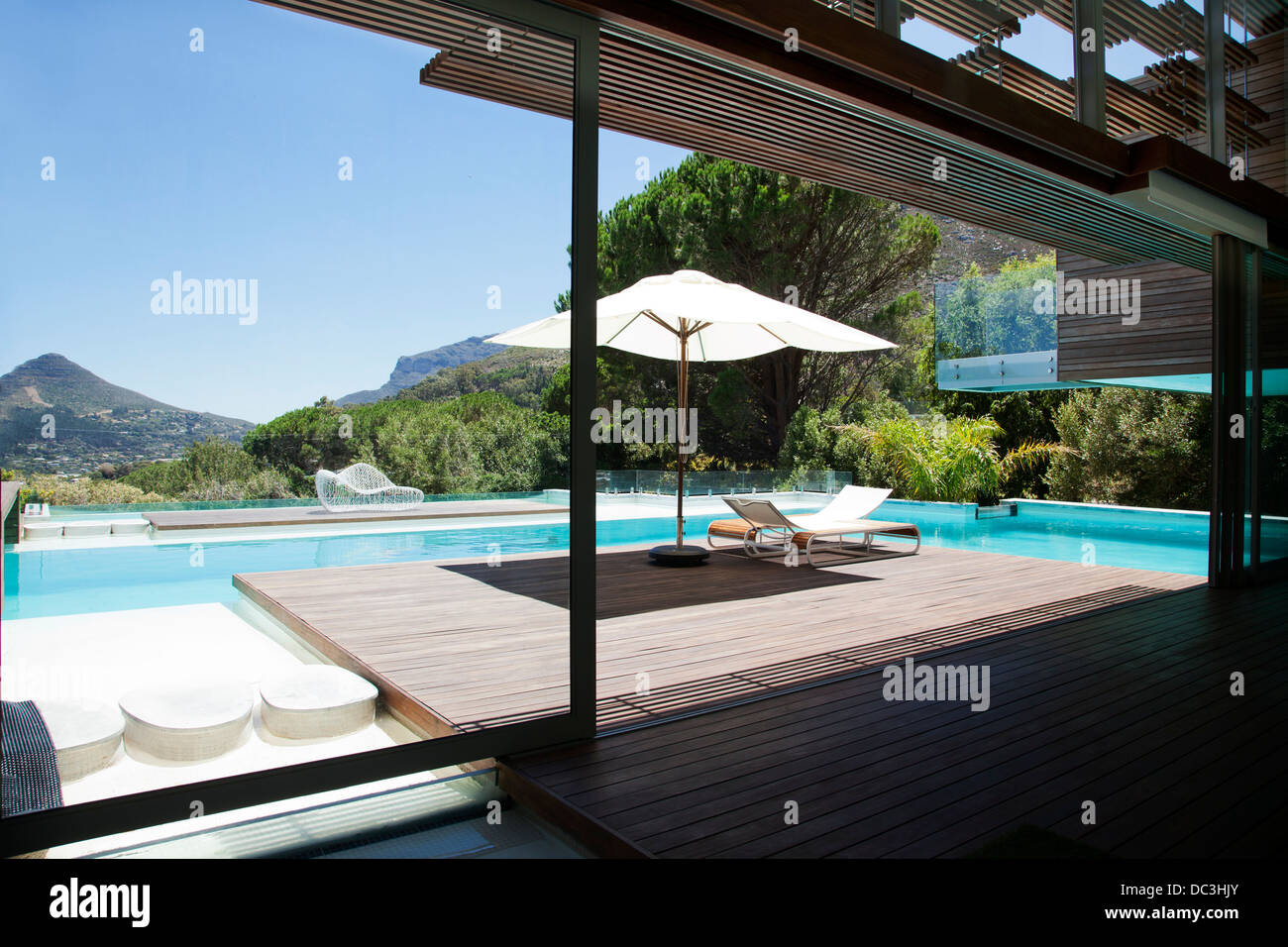 Swimming pool with mountain view Stock Photo