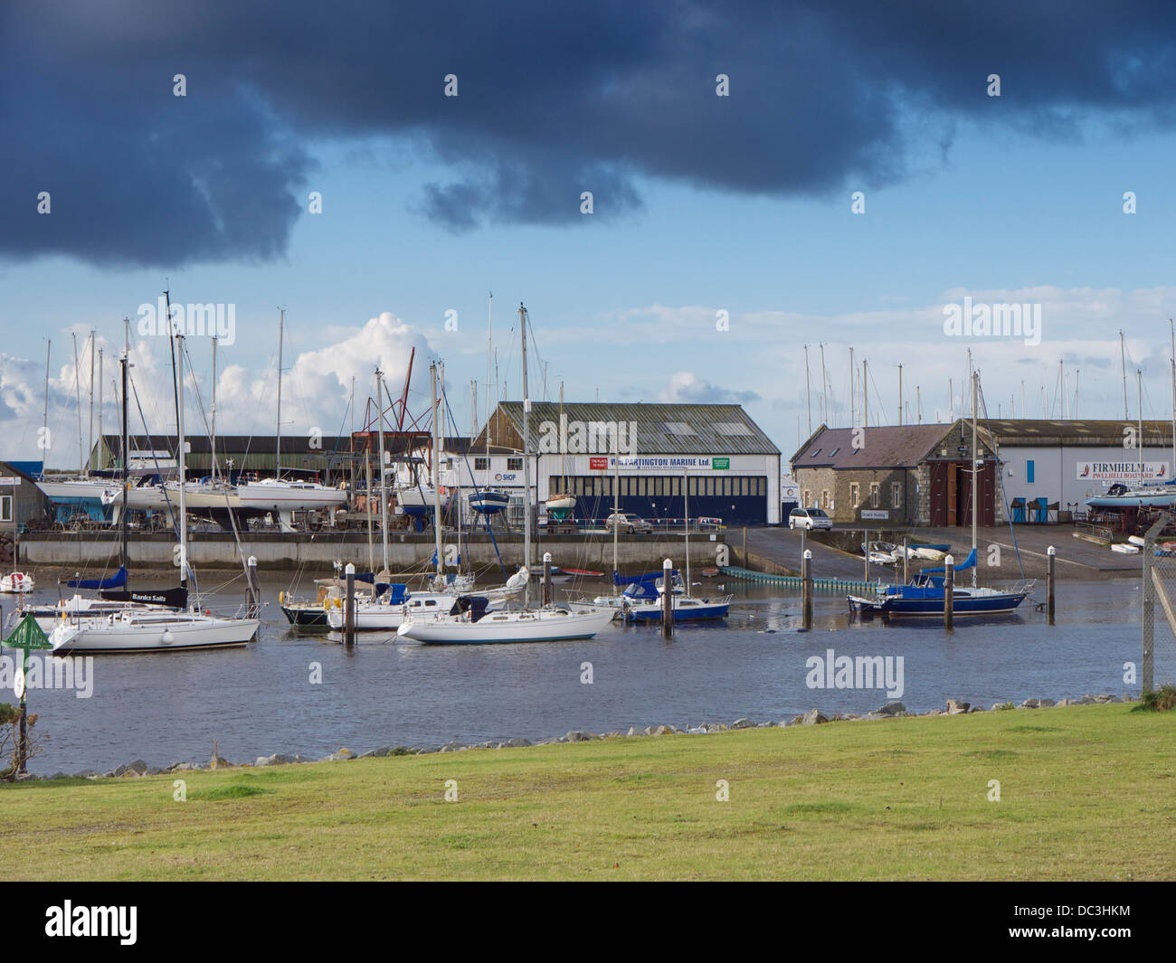 Boatyard, Pwllheli Marina viewed across the water Stock Photo Alamy