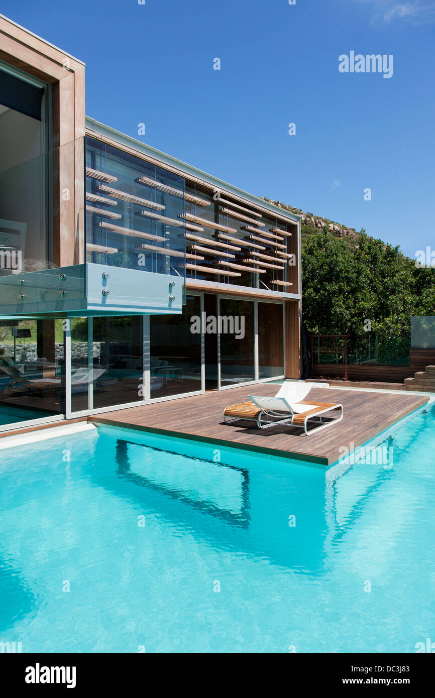 Modern house with patio and swimming pool Stock Photo