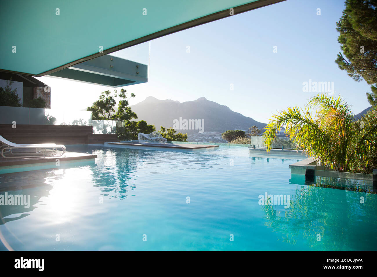 Luxury swimming pool with mountain view Stock Photo