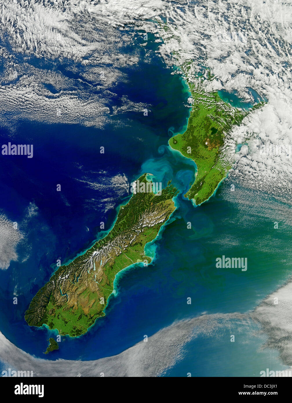 Satellite view of New Zealand Stock Photo Alamy