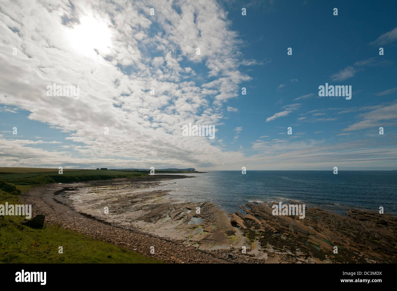 Dunnet Head and the Pentland Firth from near village of Mey, Caithness, Scotland, UK Stock Photo