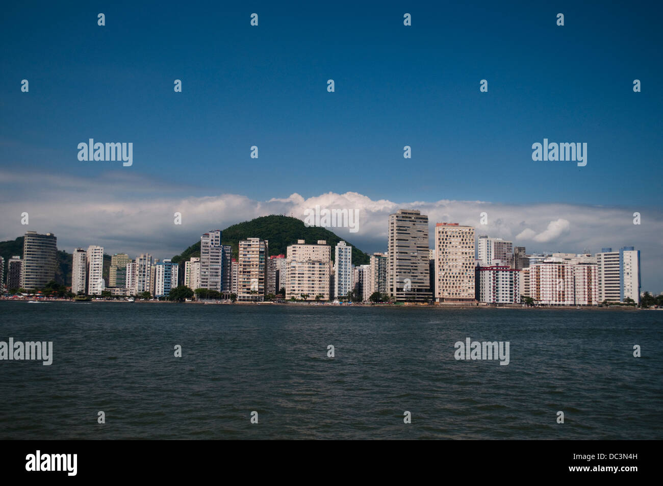 buildings at shore line in the city of Sao Vicente, shore of Sao Paulo state, Brazil Stock Photo