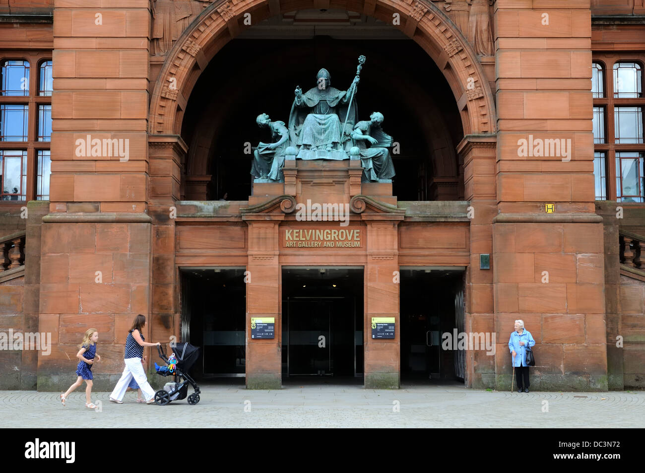 Saint Mungo bronze sculpture above entrance to Kelvingrove art gallery and museum in Glasgow, Scotland, UK, Europe Stock Photo