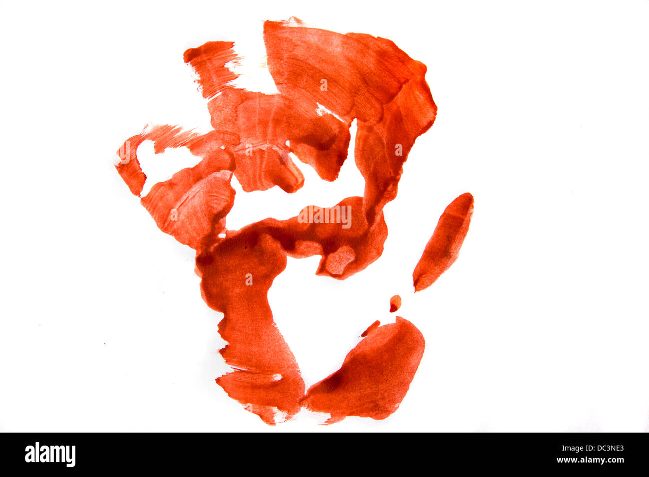 Bloodly red hand print isolated on white background. Stock Photo