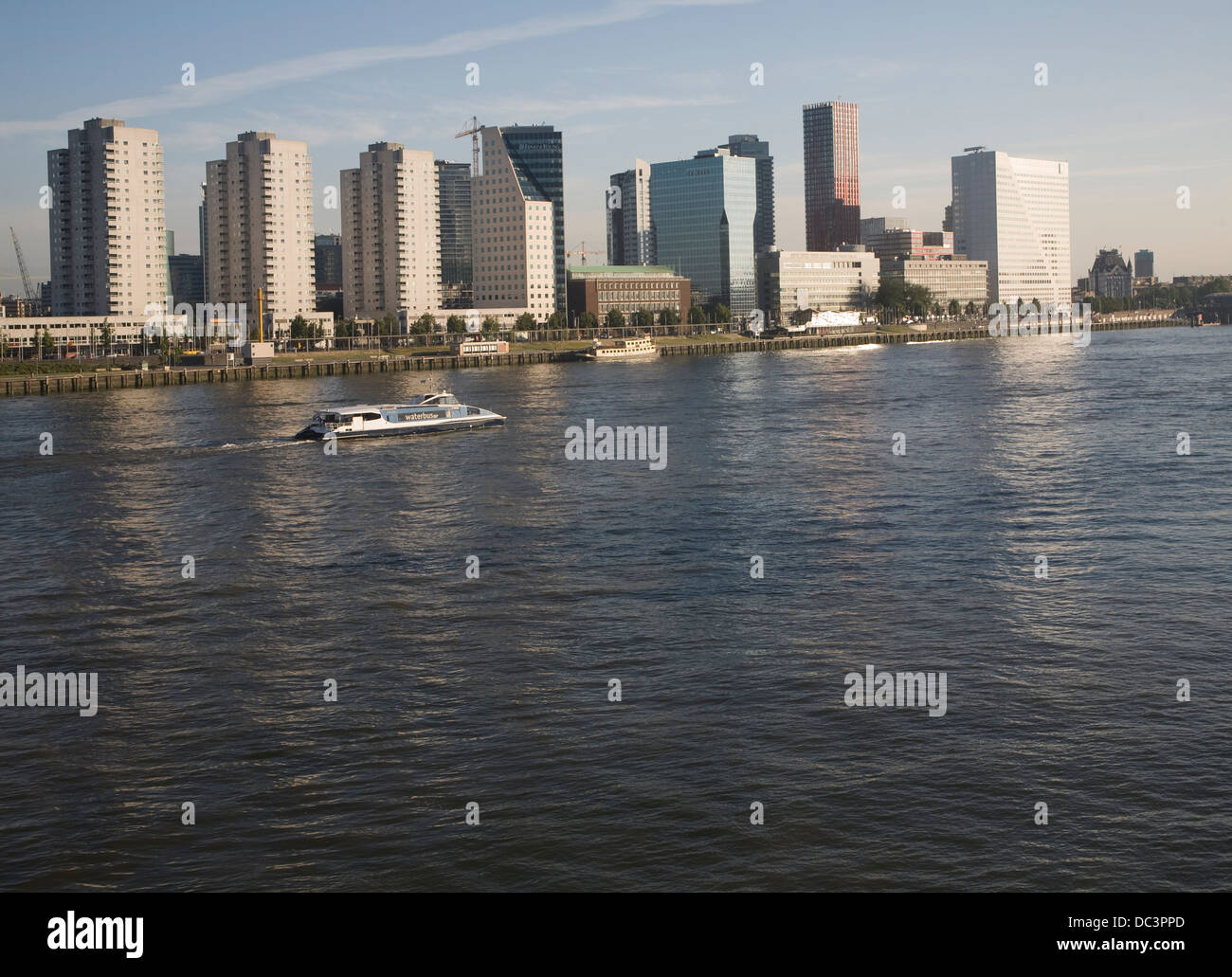 High rise office and apartment buildings Boompjes Willemswerf Rotterdam Netherlands from River Maas Stock Photo