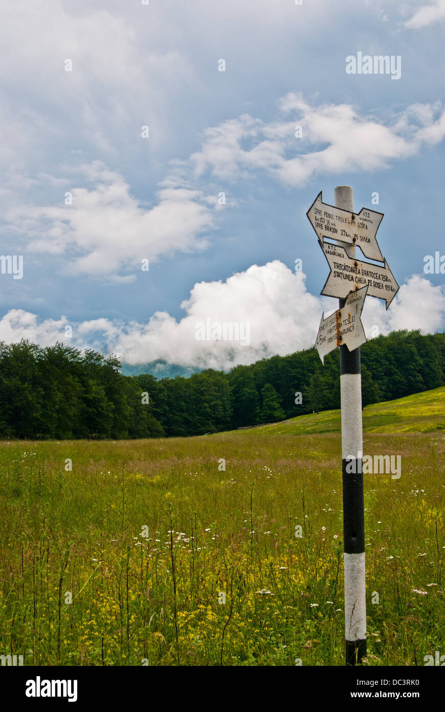 Directional sighn in the nature, made to help tourist in finding the right way for they destination. Stock Photo