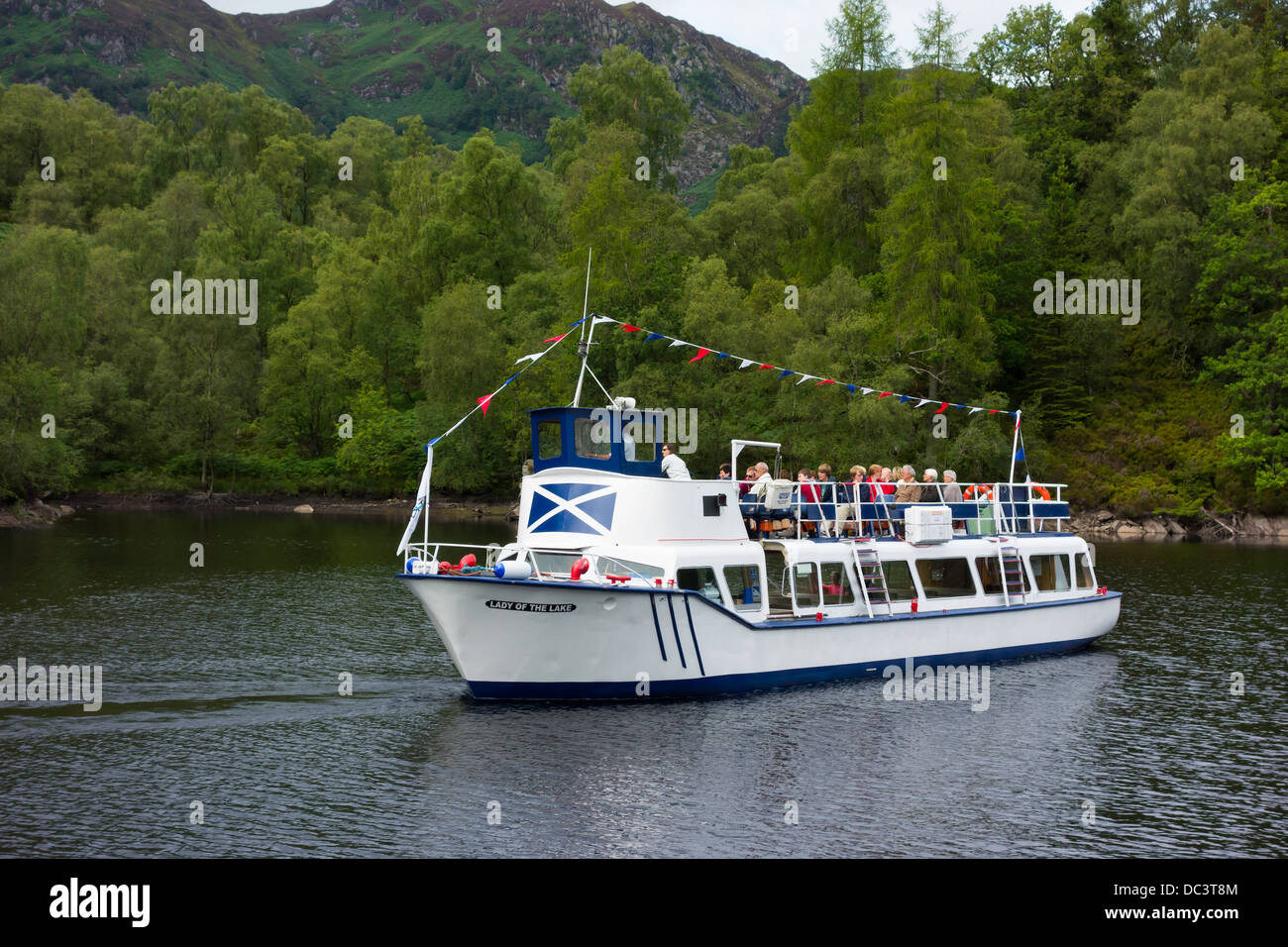 Pleasure boat 'Lady of the Lake' after departing from the Trossachs Pier on Loch Katrine Scotland Stock Photo