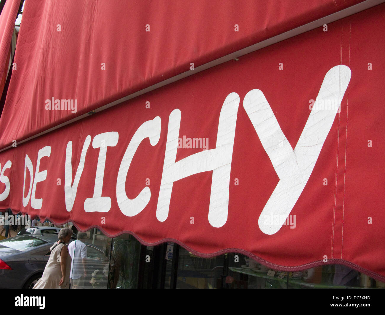 RED AWNING SOUVENIR SHOP VICHY AUVERGNE FRANCE Stock Photo