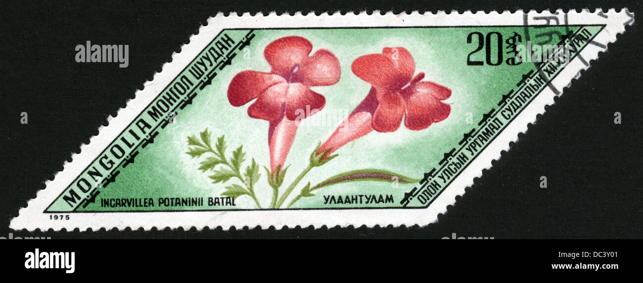 Mongolia,post mark,stamp,plants, flora, flowers Stock Photo