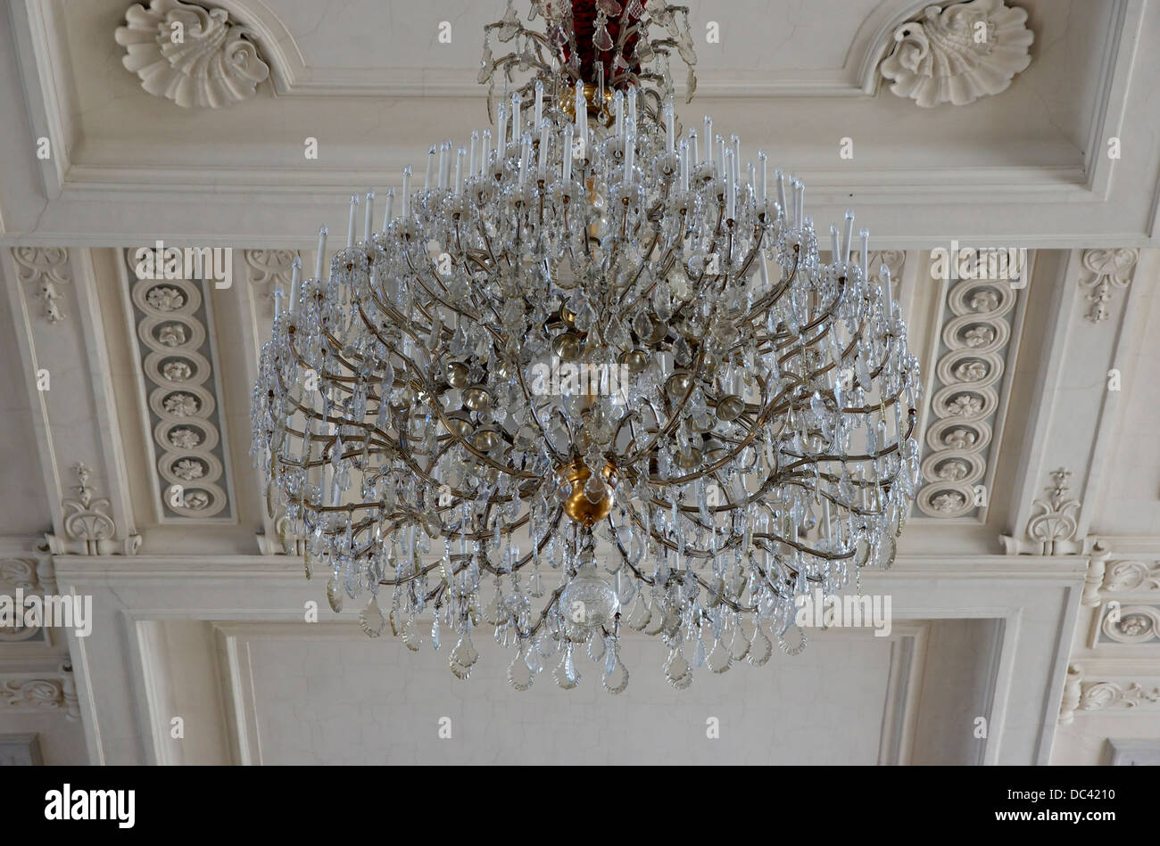 A chandelier in the winter riding arena of the Spanish Riding School ('Spanische Hofreitschule') inside of the Hofburg in Vienna Stock Photo