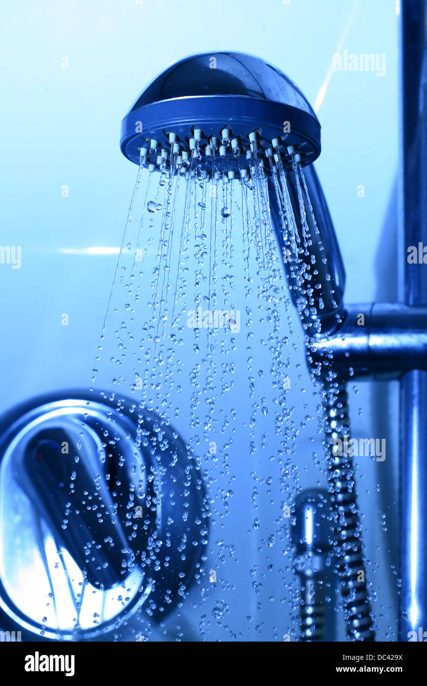 fresh shower clean blue water jet Stock Photo Alamy