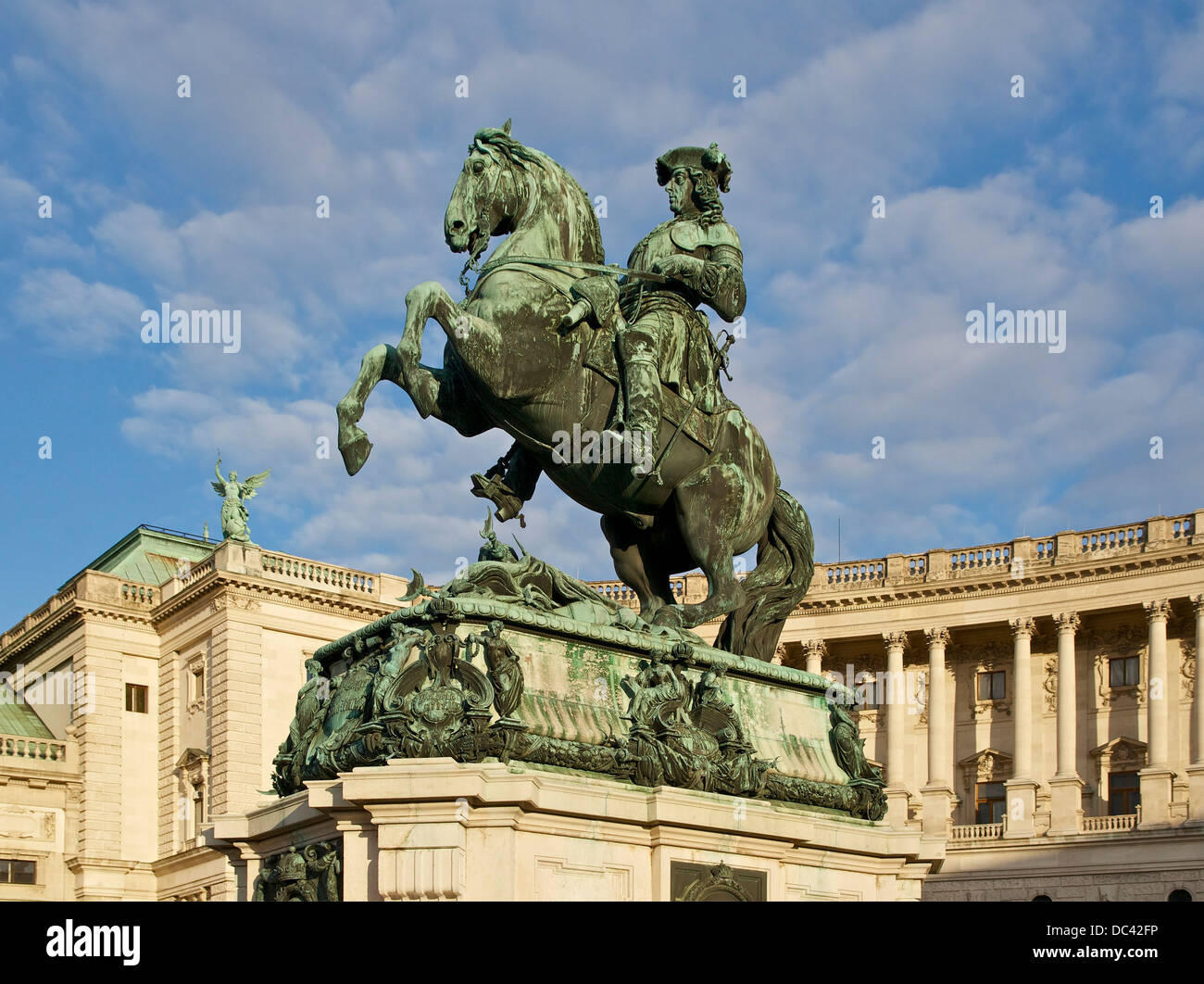 Statue of Prince Eugene of Savoy by Anton Dominik Fernkorn (1865). Heldenplatz, Vienna, Austria. Stock Photo