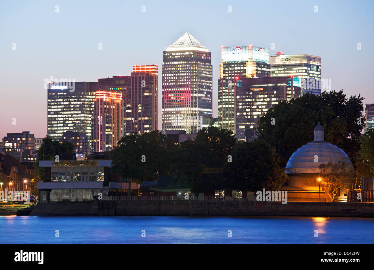 Canary Wharf From Greenwich Night London UK Stock Photo - Alamy