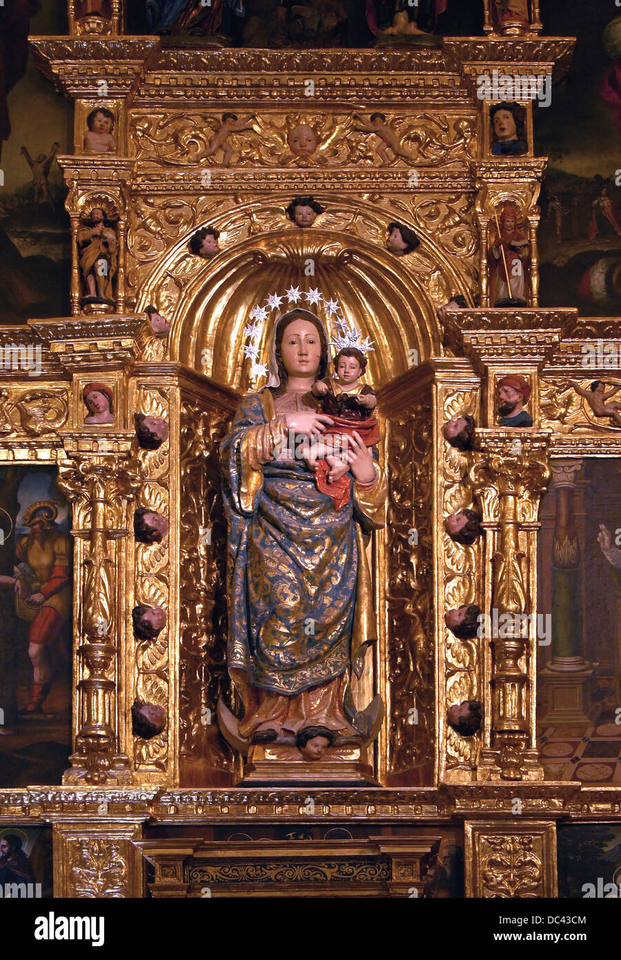 'Our Lady of the Conception', 16th-century statue, polychrome wood, chapel N°30, Cathedral of Cordoba, Spain. Stock Photo
