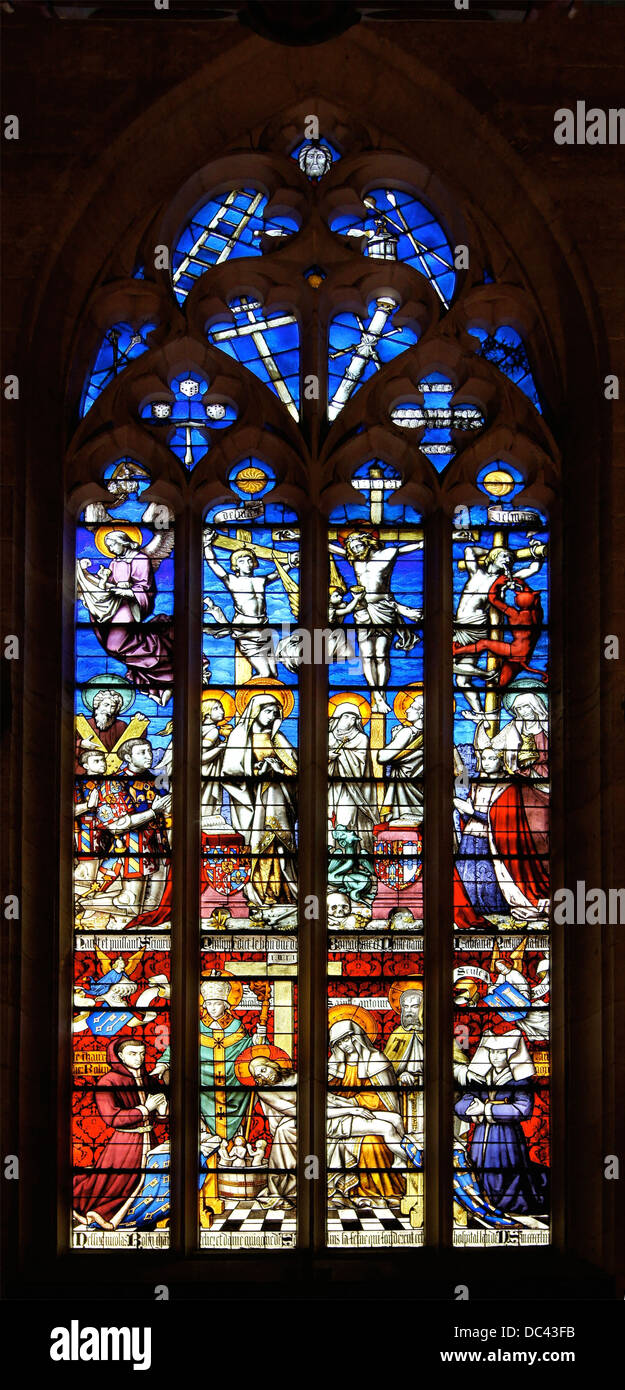 15th-century stained glass windows at the chapel of the Hospices de Beaune in Burgundy Stock Photo