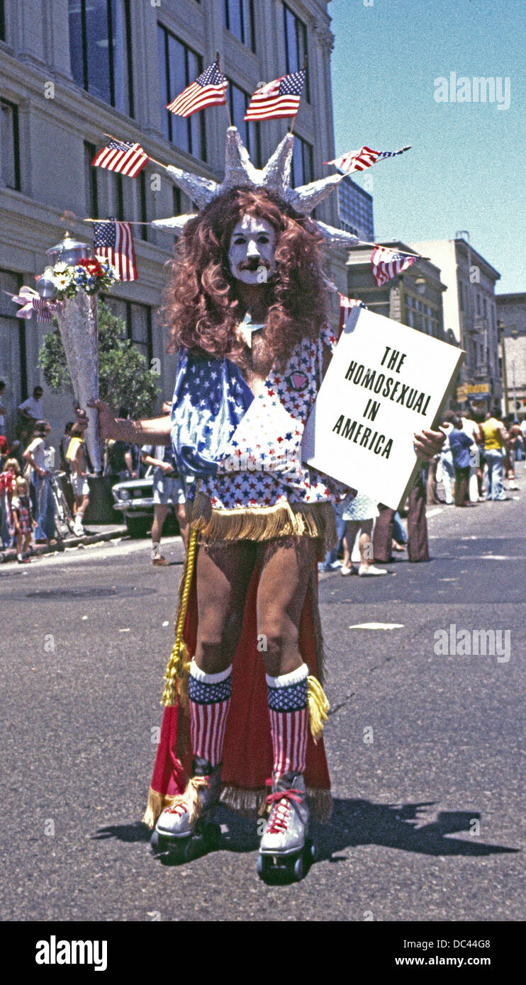 San Francisco Gay Freedom Day Parade 1976  'The Homosexual in America' sign Stock Photo