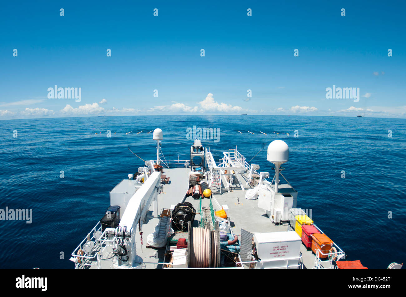 Seismic vessel Ocean Europe towing air guns.  Campos basin, Rio de Janeiro, Brazil, working for petrobras Stock Photo