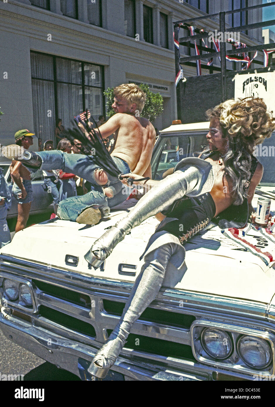 Polk Street San Francisco Gay Freedom Day Parade 1976 flogging Stock Photo