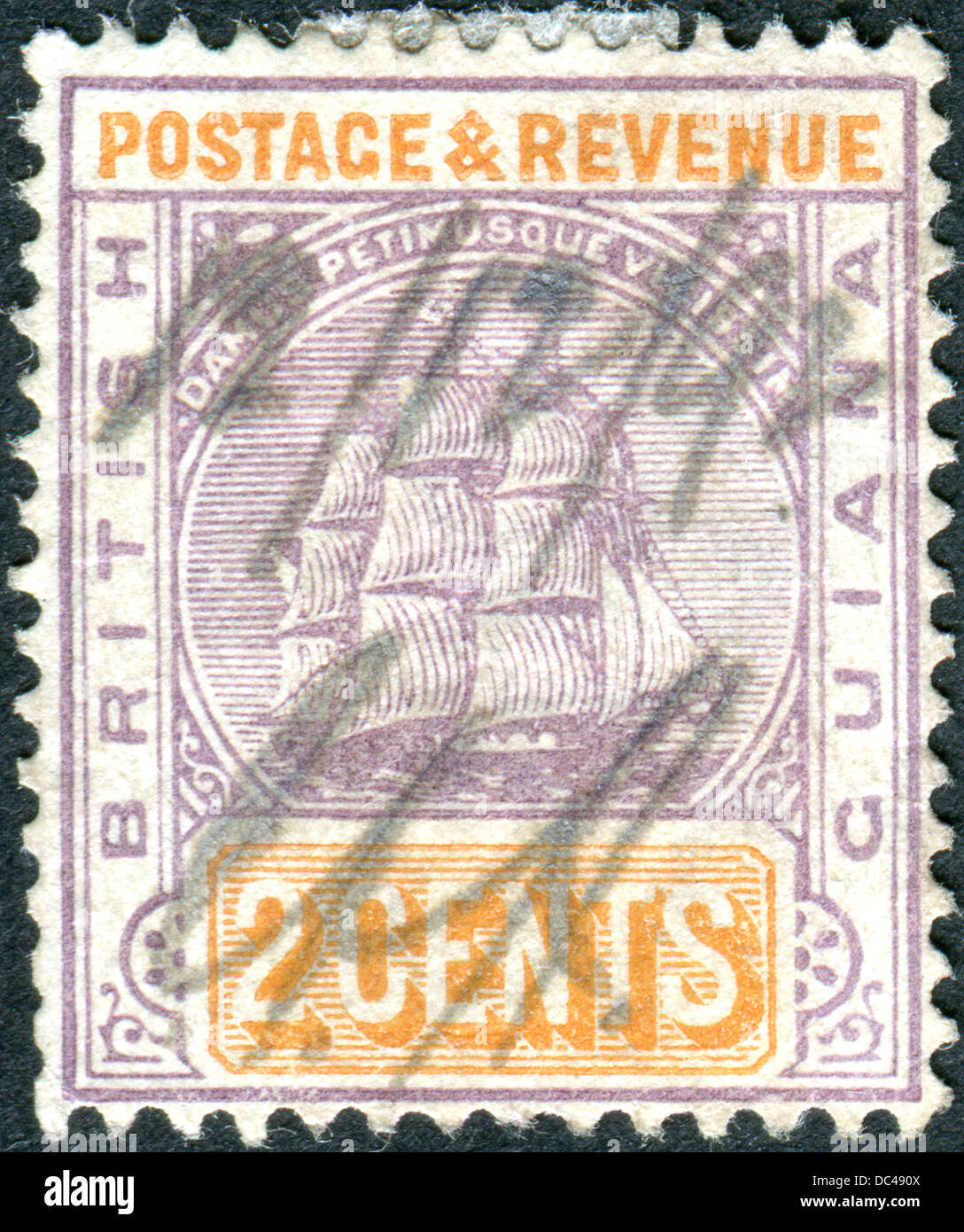 BRITISH GUIANA CIRCA 1889 Postage stamp printed in British Guiana, is shown frigate Sandbach