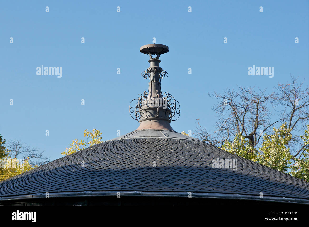 A finial over a slate roof in Jardin du Luxembourg, Paris. Stock Photo